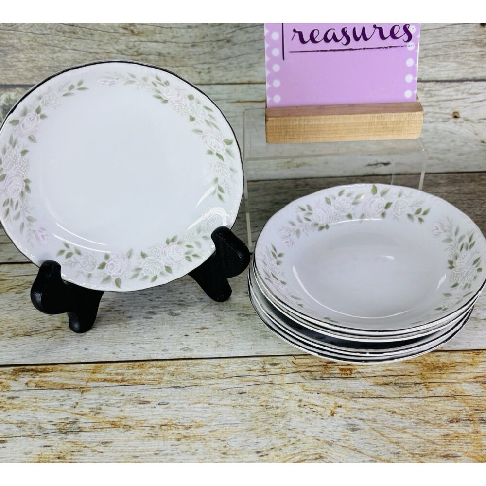 Sheffield Fine China CLASSIC 501 Pink Roses Platinum Dessert Sauce Bowl Set of 5